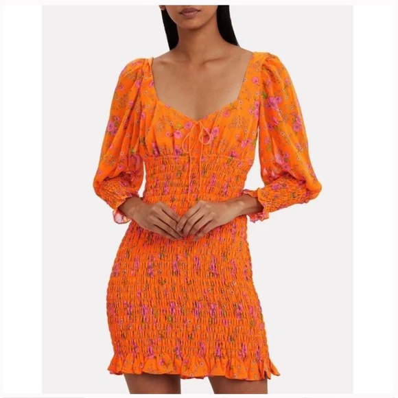 For Love & Lemons Peony Floral Smocked Mini Dress. A10 - Picture 1 of 7